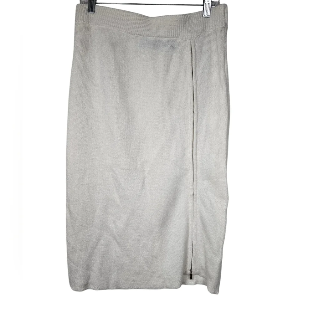 New York & Company Gabrielle Union Ivory Knit Front Zip Pencil Skirt L